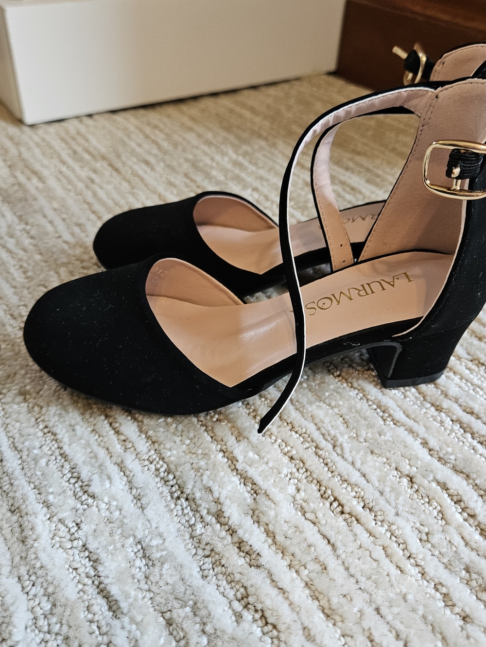 Source Unknown Black Suede Mary Jane Block Heel Kids Dress Shoes